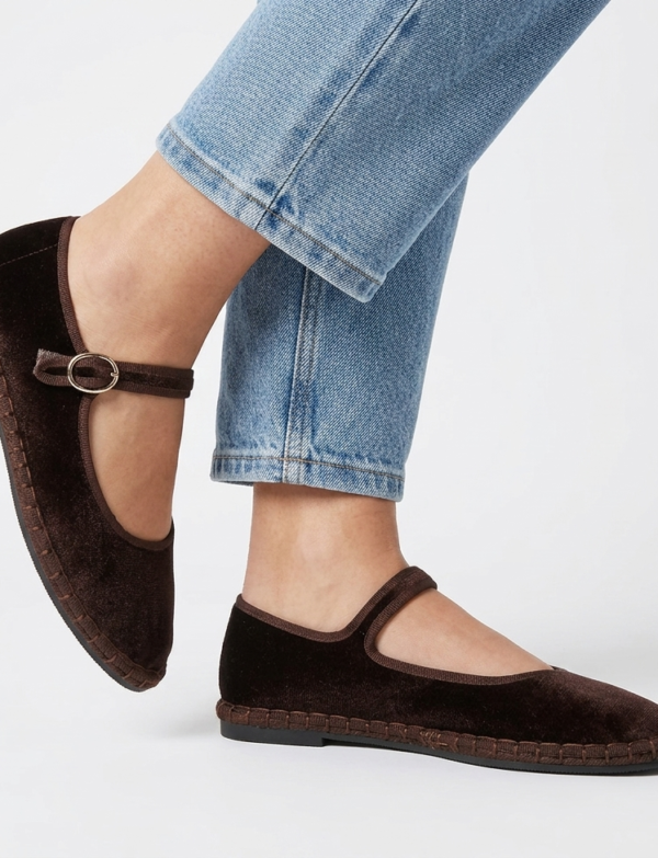 Ballerines en velours - coffee