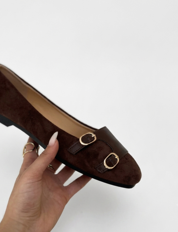 Ballerines bimatière à brides - marron
