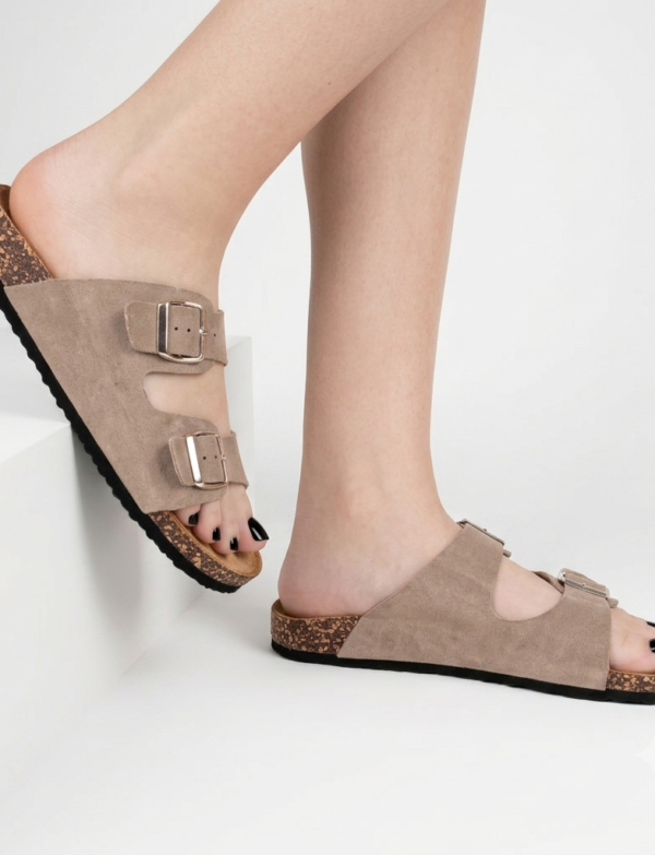 Sandales plates en daim - Taupe