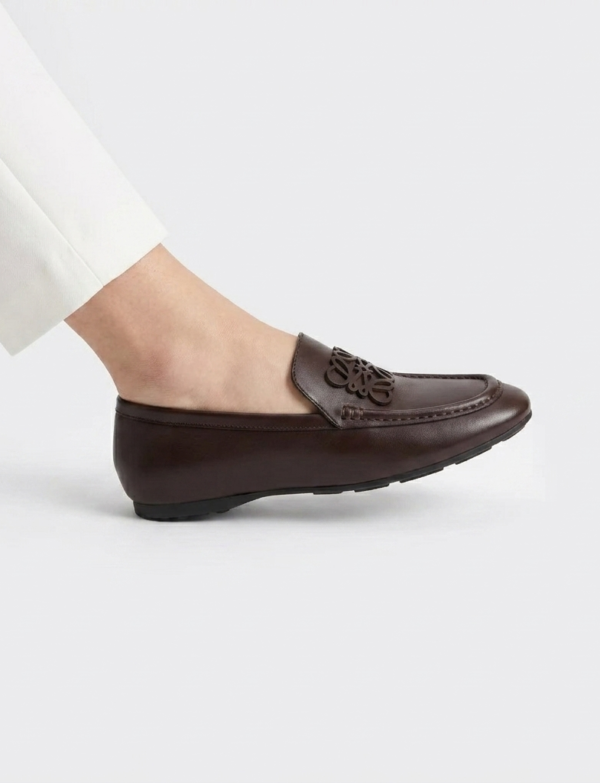 Mocassin en cuir à motif - Chocolat