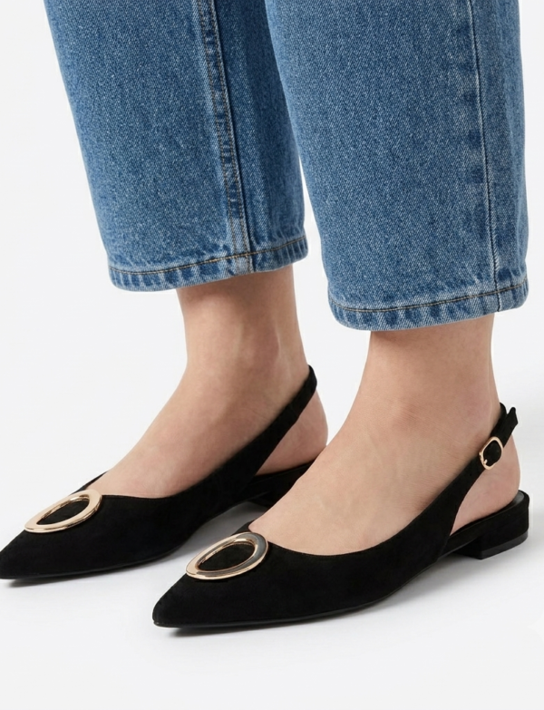 Ballerine slingback en suédine avec détail bijou - noir
