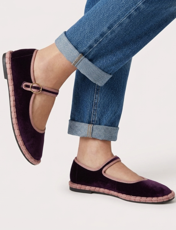 Ballerines en velours - bordeaux rose