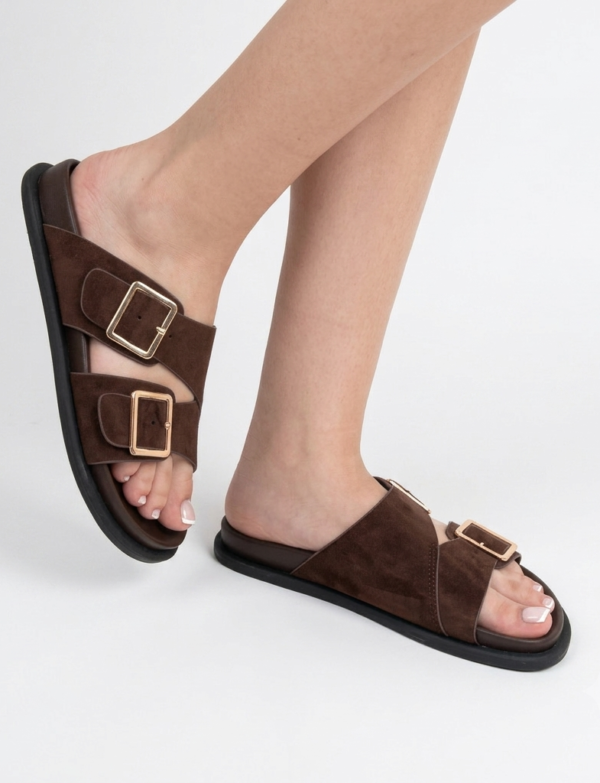 Sandales minimalistes à double boucle - Marron