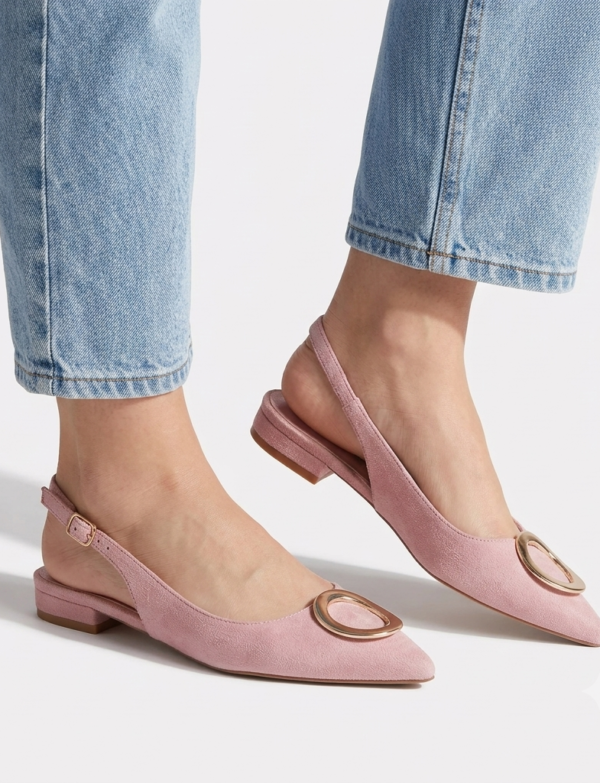 Ballerine slingback en suédine avec détail bijou - Rose