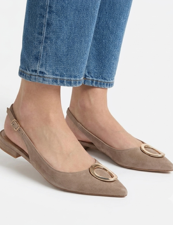 Ballerine slingback en suédine avec détail bijou - Beige