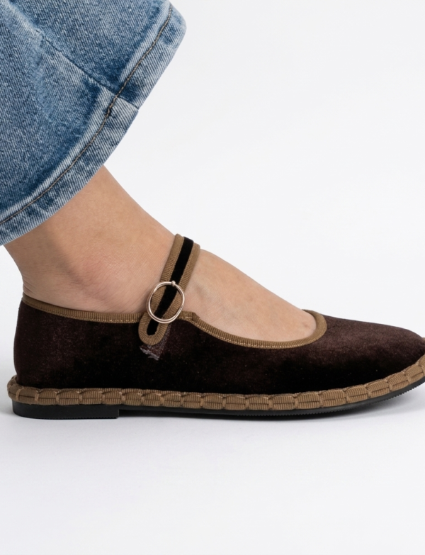 Ballerines en velours - marron et beige