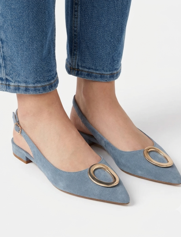 Ballerine slingback en suédine avec détail bijou - bleu clair